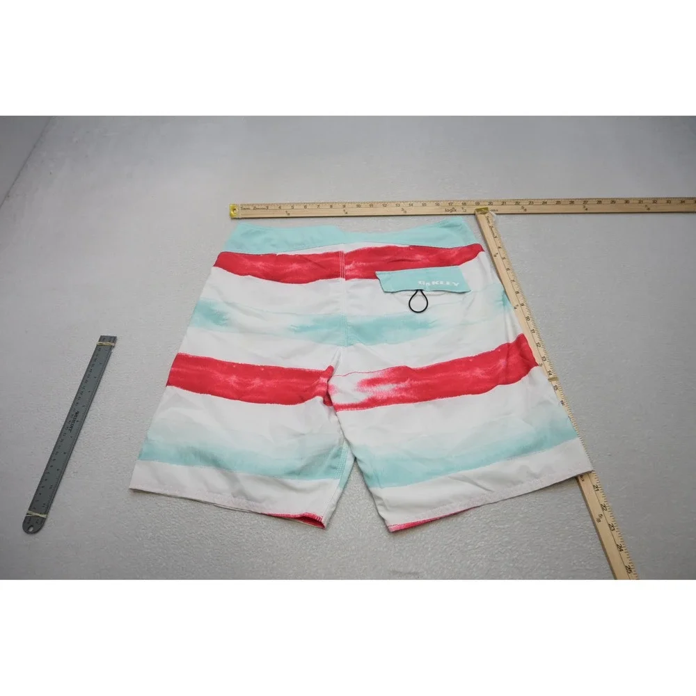 Oakley Board‎ Shorts Mens 36 White Teal Red Striped Swim Trunks Excellent